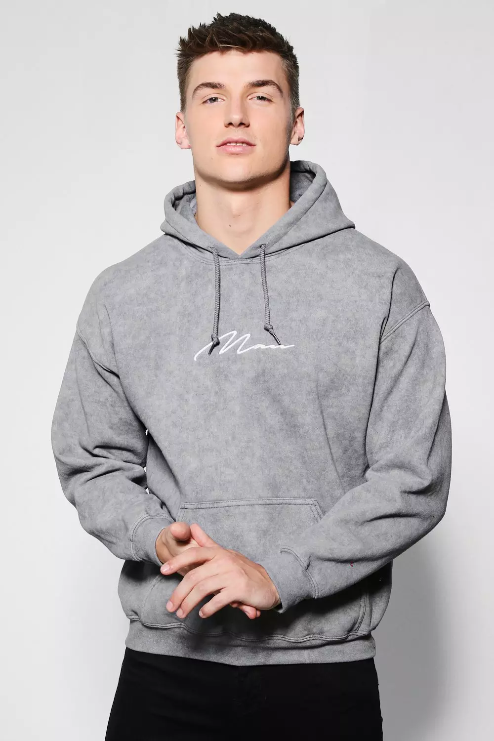 Man signature embroidered hoodie hotsell